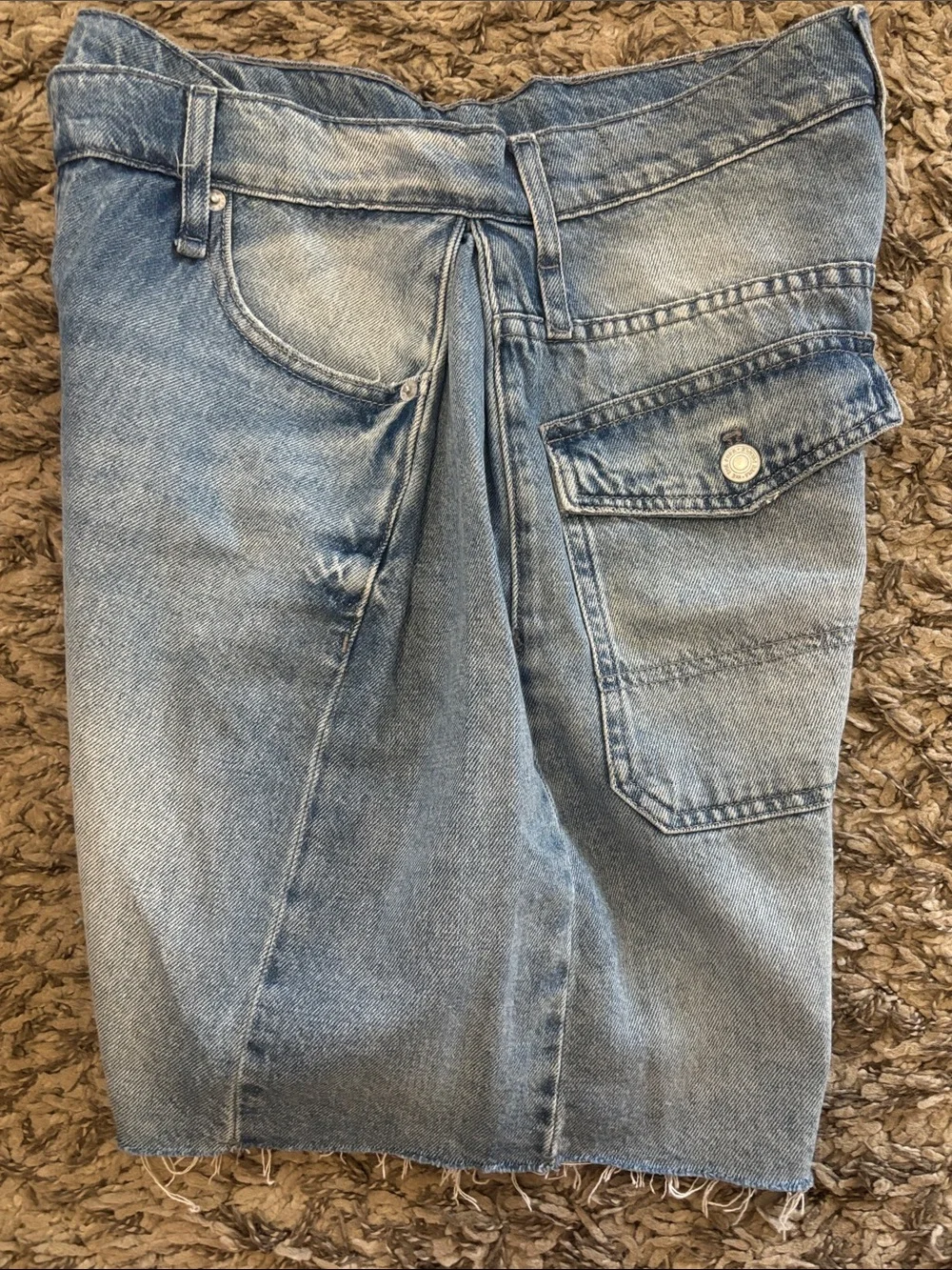 We The Free Boomerang High Rise Long Short Light Wash Frayed Denim Cutoff Shorts